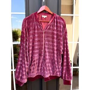 Easel Brand Bomber Jacket Size Large Velvet Burgundy Merlot Rouching Gathers